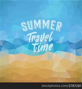 Summer travel time. Poster on tropical beach background. Vector eps10.