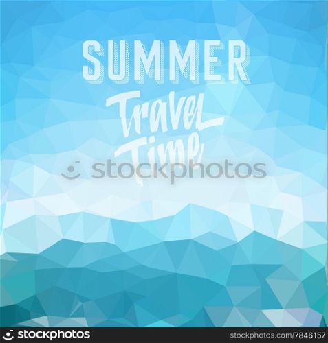 Summer travel time. Poster on tropical beach background. Vector eps10.