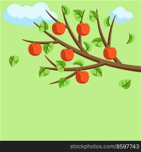 Summer tree with branch apples and leaves. Seasonal nature illustration.. Summer tree branch with apples and leaves. Seasonal illustration.