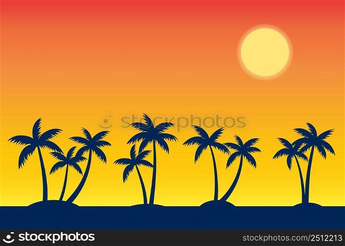 Summer tropical beach background with palms tree seascape sunrise and sunset.