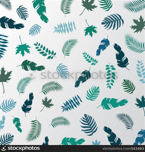 Summer tropical palm leaves green color pattern on a white background. Vector illustration