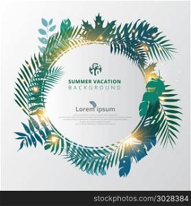summer tropical with exotic palm leaves or plants and lighting effect on white background. Vector illustration. summer tropical with exotic palm leaves or plants and lighting e