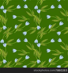 Summer tulip flower seamless pattern on green background. Decorative floral ornament wallpaper. Botanical design. For fabric design, textile print, wrapping, cover. Retro vector illustration.. Summer tulip flower seamless pattern on green background.