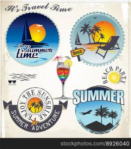Summer vacation and travel labels vector image