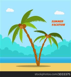 Summer vacation. Cartoon style banners with palms and beach. Vector image. Summer vacation. Cartoon style banners with palms and beach.
