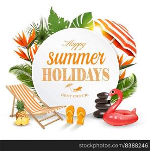 Summer vacation concept background  with travel items. Vector. 