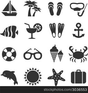 Summer vacation, sea beach relax vector icons. Summer vacation, sea beach relax vector icons. Summer sea travel signs