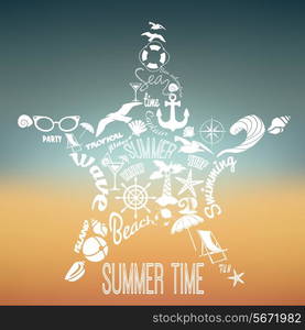 Summer vacation starfish and travel icons concept vector illustration