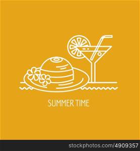 Summer vacation, summer. Vector logo, logo. A cocktail hat.