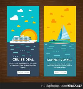 Summer vacation travel agency exclusive sea voyage offer 2 vertical interactive banners set abstract isolated vector illustration. Sea cruise 2 vertical banners set