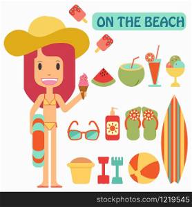 Summer vacation vector illustration, play on the beaches.
