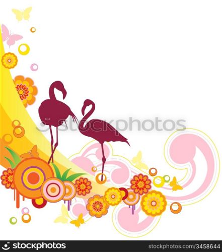 summer vector background with flamingo and flowers