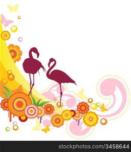 summer vector background with flamingo and flowers