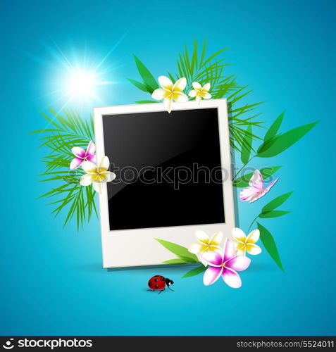 Summer vector background with photo and flowers