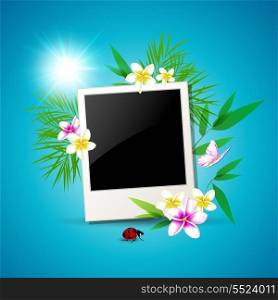 Summer vector background with photo and flowers