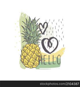 Summer vector sketch illustration with hand drawn pineapple.. Summer illustration with hand drawn pineapple.