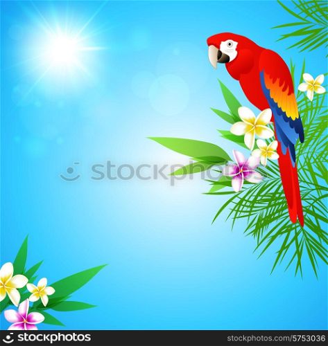 Summer vector tropical background with red parrot