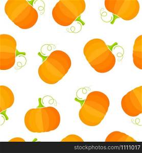 Summer vegetable seamless pattern. Fashion texture background design with pumpkin or squash vegetables in natural orange and yellow colors. Cute vector illustration for wrapping paper, restaurant menu. Yellow pumpkin summer vegetable seamless pattern