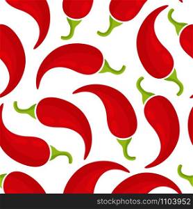 Summer vegetable seamless pattern. Retro style background ornament with chilli or jalapeno vegetables in bright red colors. Creative vector illustration for vintage wallpaper or season menu template.. Chili or cayenne pepper vegetable seamless pattern
