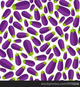 Summer vegetable seamless pattern. Retro style background ornament with eggpalnt or brinjal vegetables in bright purple and violet colors. Creative vector illustration for healthy diet decor. Purple eggplant summer vegetable seamless pattern
