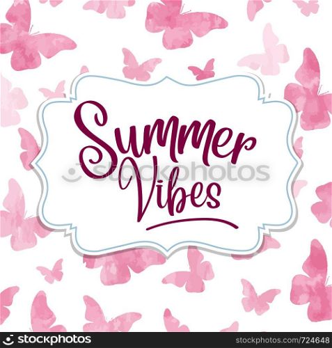 Summer vibes. Watercolor banner with butterflies