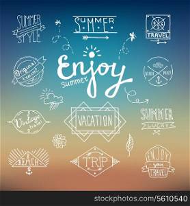 Summer vintage retro calligraphic label and emblem in sketch style vector illustration