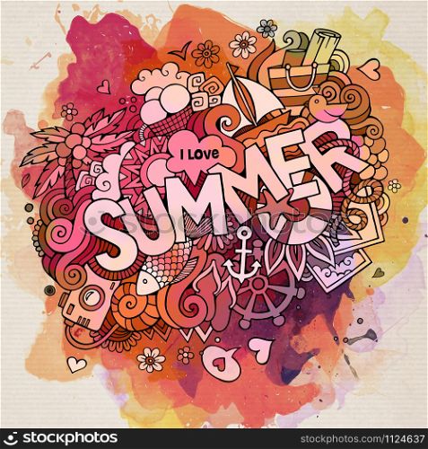 Summer watercolor hand lettering and doodles elements. Vector illustration. Summer watercolor hand lettering and doodles elements. Vector il