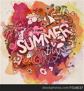 Summer watercolor hand lettering and doodles elements. Vector illustration. Summer watercolor hand lettering and doodles elements. Vector il