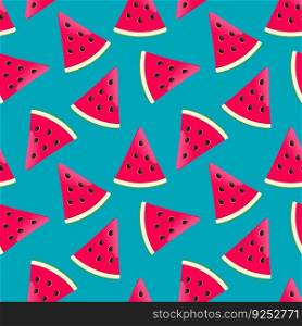 Summer watermelon seamless pattern on blue background. Vector illustration.. Summer watermelon seamless pattern on blue background