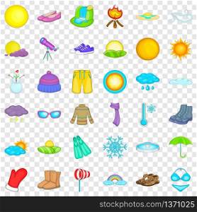 Summer weather icons set. Cartoon style of 36 summer weather vector icons for web for any design. Summer weather icons set, cartoon style