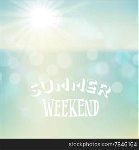 Summer weekend. Poster on tropical beach background. Vector eps10.