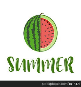 summer word with fruit, watermelon. Vector illustration in flat style. summer word with fruit, watermelon