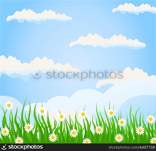 Summer3. Grass on a meadow and the blue sky. A vector illustration
