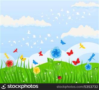 Summer3. Spring solar background and grass. A vector illustration