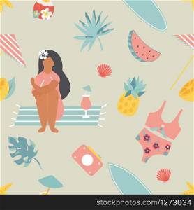 Summertime seamless pattern with pretty girl.. Summertime seamless pattern with pretty girl