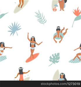 Summertime seamless pattern with pretty girls.. Summertime seamless pattern with pretty girls