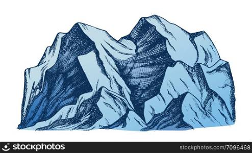 Summit Of Mountain Landscape Color Vector. Mountain Rock Peak Discovery Adventure Wilderness Place For Extreme Expedition Concept. Designed Template Illustration. Summit Of Mountain Landscape Color Vector