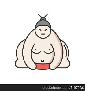 Sumo RGB color icon. Traditional asian wrestler. Shirtless large athlete in power stance. National japanese ringer. Man with heavy body. Tournament, competition. Isolated vector illustration