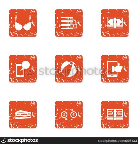 Sumptuousness icons set. Grunge set of 9 sumptuousness vector icons for web isolated on white background. Sumptuousness icons set, grunge style