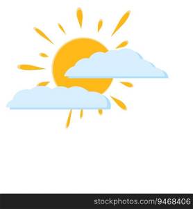 Sun and cloud. Cartoon flat illustration. Yellow and blue object. Warm summer weather. Sky element and meteorology. Simple child drawing. Sun and cloud. Cartoon flat illustration.