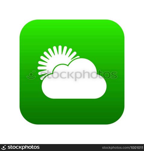 Sun and cloud icon digital green for any design isolated on white vector illustration. Sun and cloud icon digital green