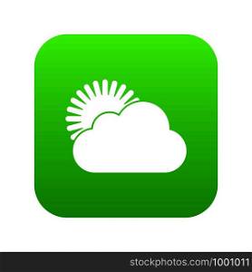 Sun and cloud icon digital green for any design isolated on white vector illustration. Sun and cloud icon digital green