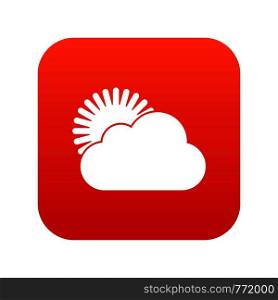 Sun and cloud icon digital red for any design isolated on white vector illustration. Sun and cloud icon digital red