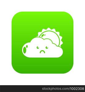 Sun and cloud icon green vector isolated on white background. Sun and cloud icon green vector