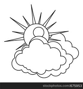 Sun and cloud icon. Outline illustration of sun and cloud vector icon for web. Sun and cloud icon, outline style.