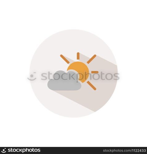 Sun and cloud. Icon with shadow on a beige circle. Fall flat vector illustration