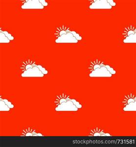 Sun and cloud pattern repeat seamless in orange color for any design. Vector geometric illustration. Sun and cloud pattern seamless