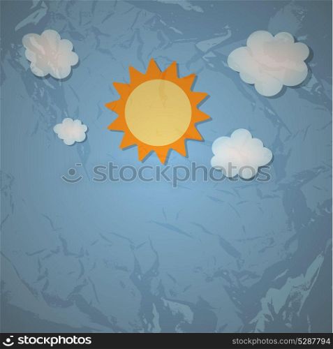 Sun and cloud retro grunge background vector illustration