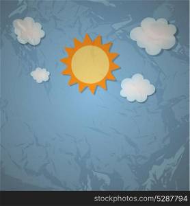Sun and cloud retro grunge background vector illustration