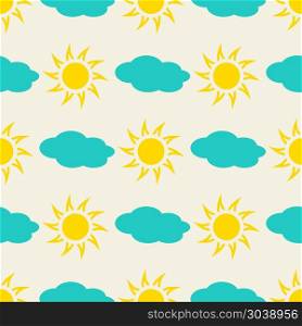 Sun and clouds in the sky seamless background. Sun and clouds in the sky seamless background. Summer day pattern, vector illustration